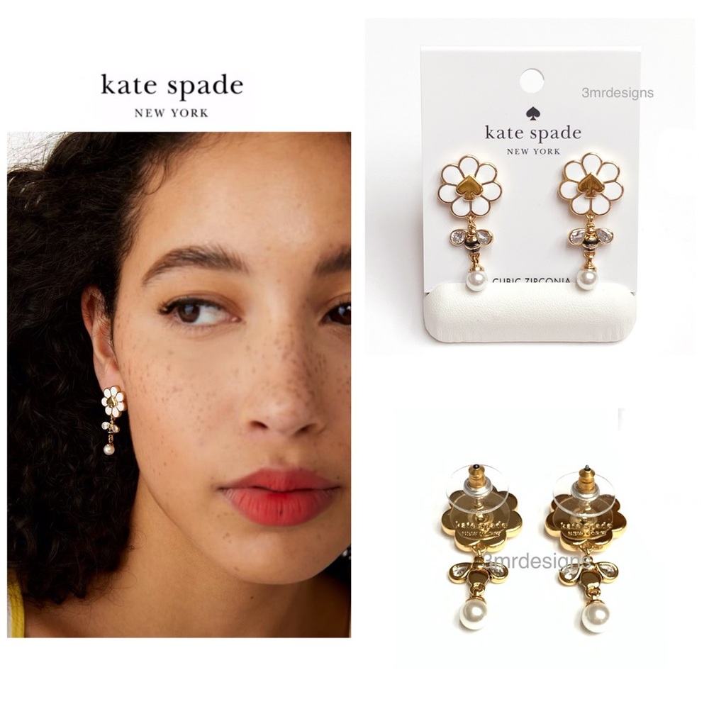 NWT Kate Spade ♠️ DAY TRIPPER 12-K Gold Plated CZ Crystals Bee Drop Earrings
